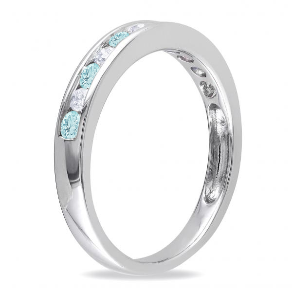 Channel Set Round Aquamarine & Diamond Wedding Band 14k White Gold (0.50ct)