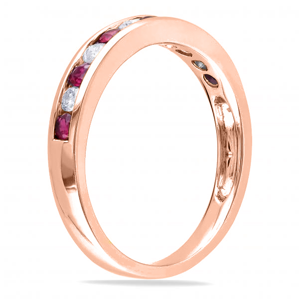 Channel Set Round Ruby & Diamond Wedding Band 14k Rose Gold (0.62ct)