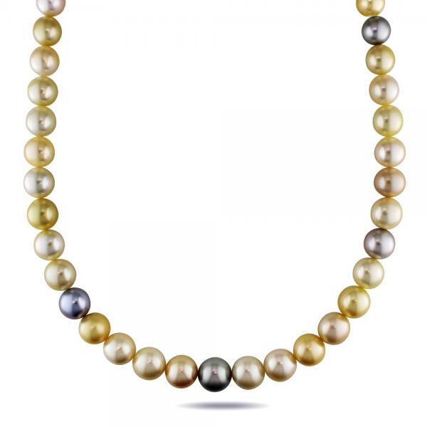 Multicolored Cultured Pearl Strand Necklace 14k Gold Clasp 9-12mm