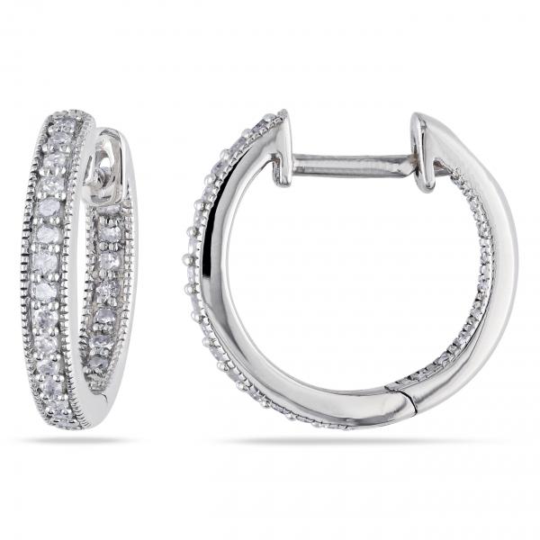 Vintage Inside Out Diamond Hoop Earrings Pave Set 14k White Gold Vintage Inside Out Diamond Hoop Earrings Pave Set 14k White Gold 0 25ct
