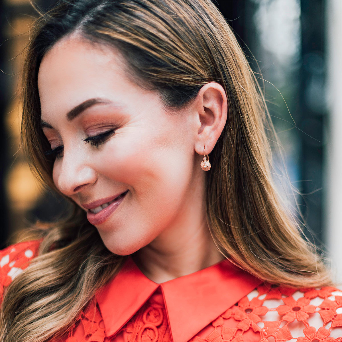 Vintage Style Leverback Diamond Earrings Floral 14k Rose Gold 0.15ct