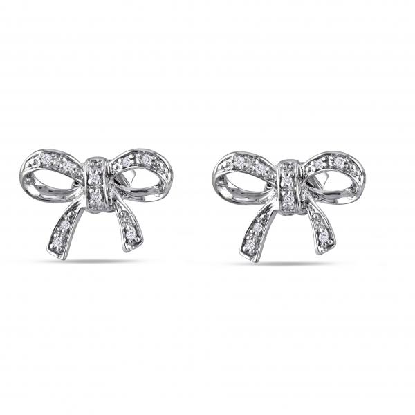 Bow Shaped Diamond Accented Stud Earrings in Sterling Silver 0.05