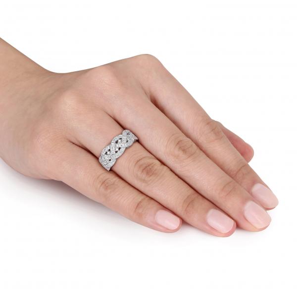 Diamond Band, Weaved, Braided Crossover Ring in Sterling Silver 0.13ct