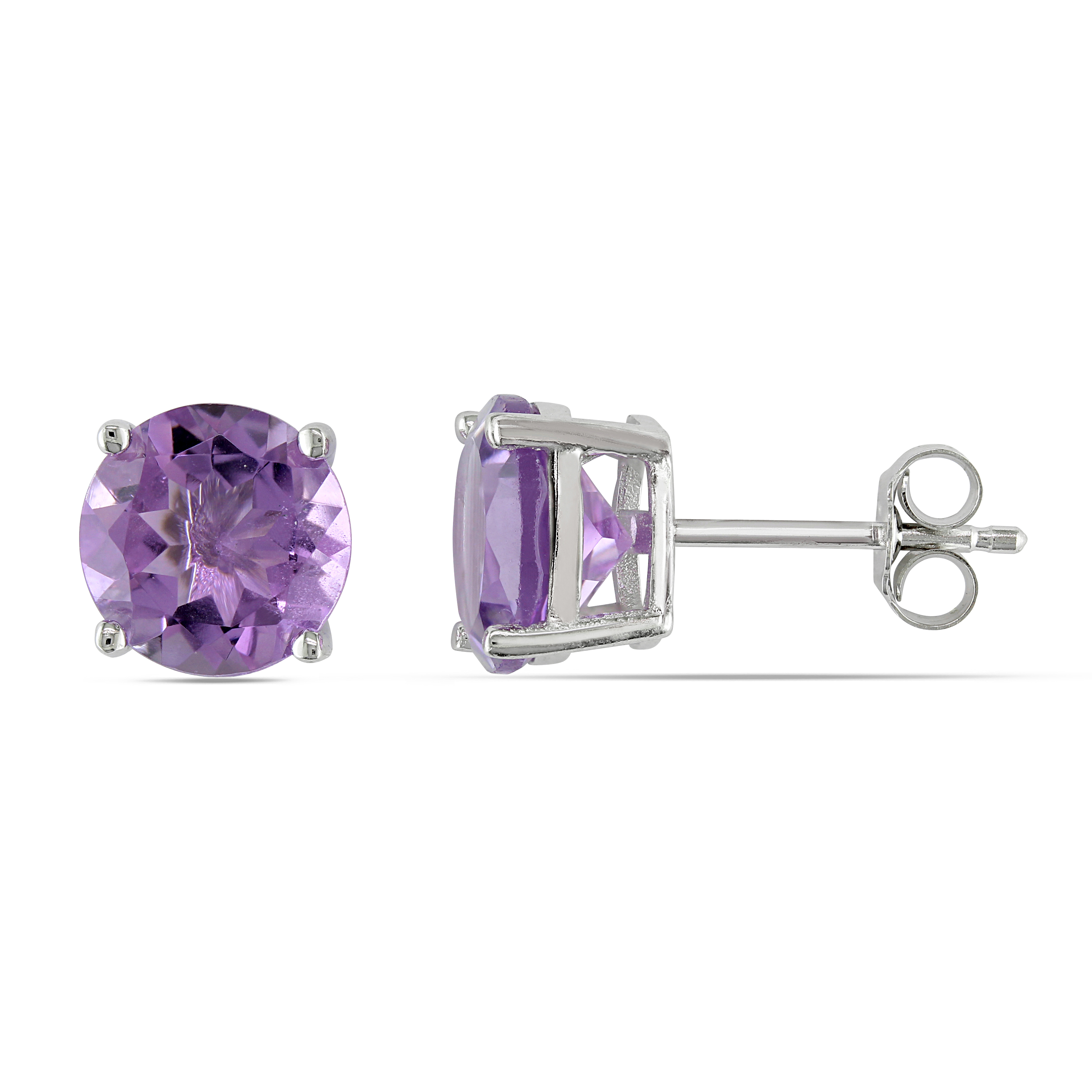 Round Purple Amethyst Stud Earrings Sterling Silver (3.50ct)