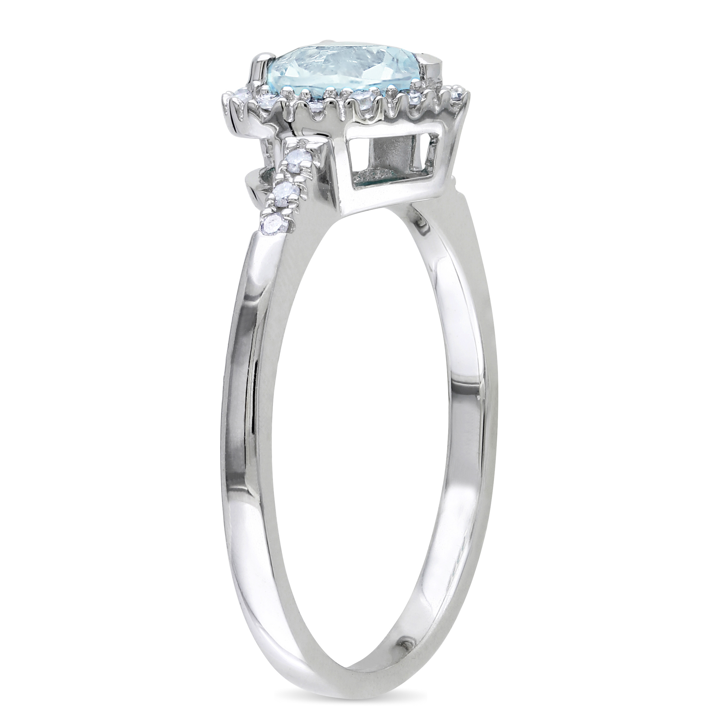 Diamond & Heart Aquamarine Fashion Ring Sterling Silver (0.73ct)