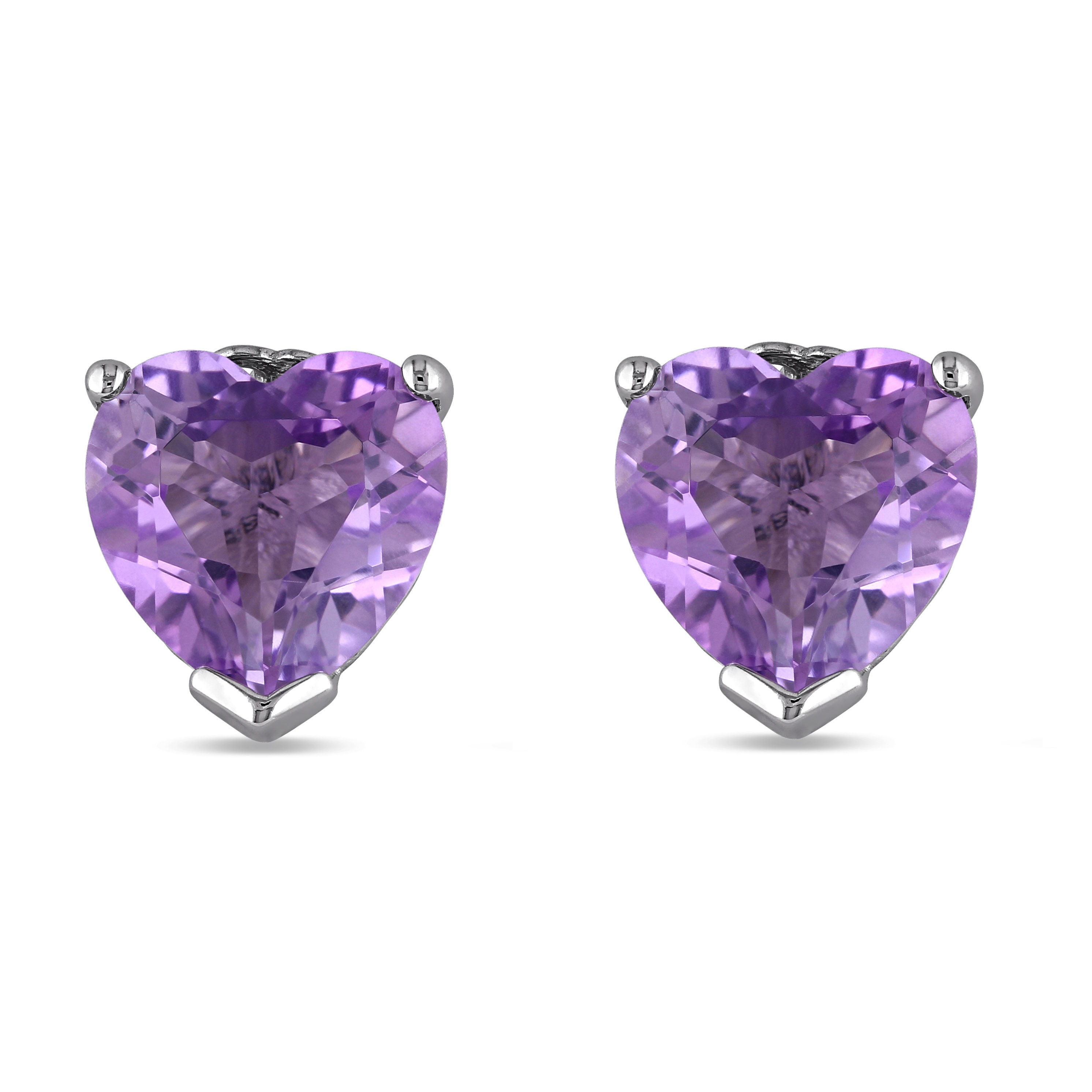 Heartshape Purple Amethyst Pin Stud Earrings Sterling Silver 3.33ct DE267