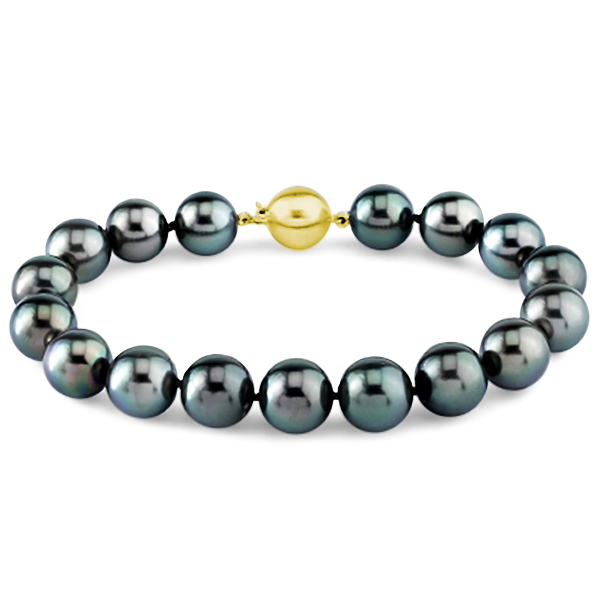 Ladies AAA Black Tahitian Pearl Bracelet 7.5 Inch 14k Gold Clasp 8-9mm