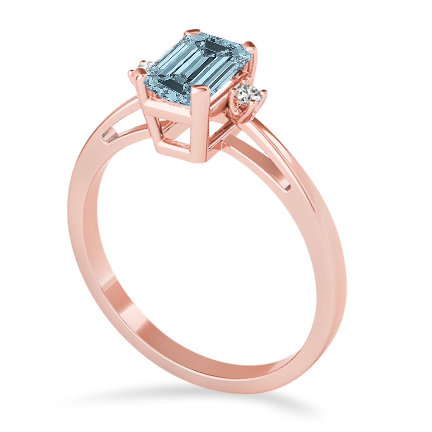 Aquamarine Emerald Cut Three-Stone Ring 14k Rose Gold (1.04ct)