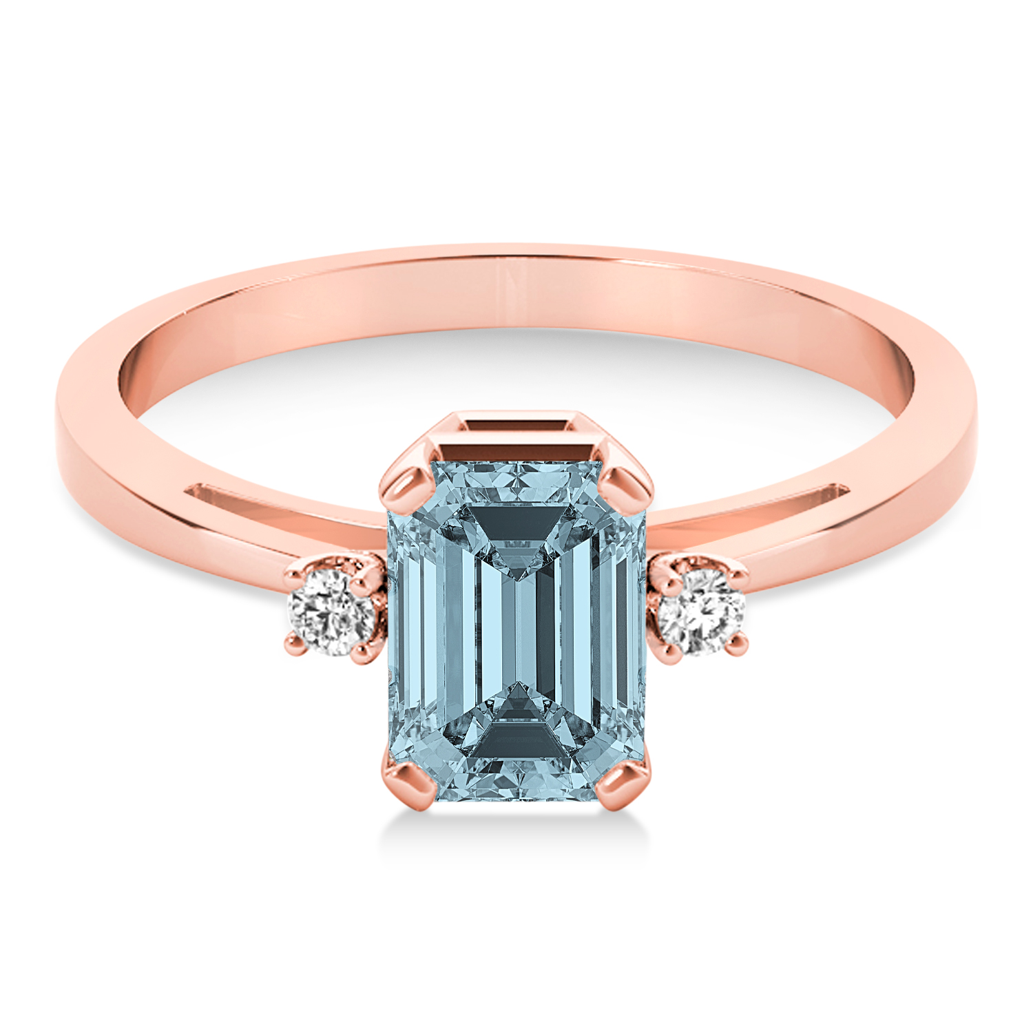 Aquamarine Emerald Cut Three-Stone Ring 14k Rose Gold (1.04ct)