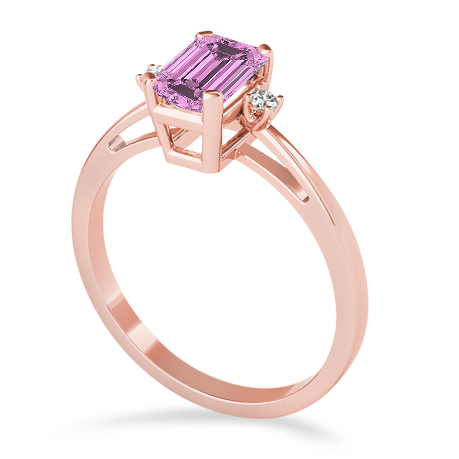 Pink Sapphire Emerald Cut Three-Stone Ring 14k Rose Gold (1.04ct)