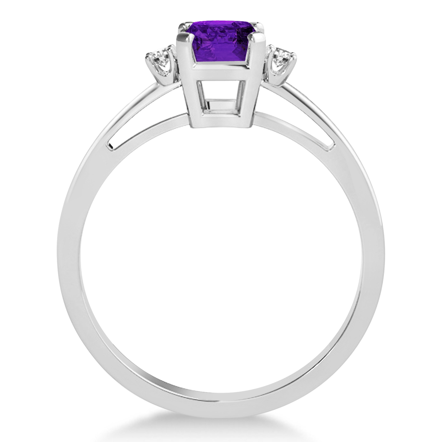 Amethyst Emerald Cut Three-Stone Ring 14k White Gold (1.04ct)