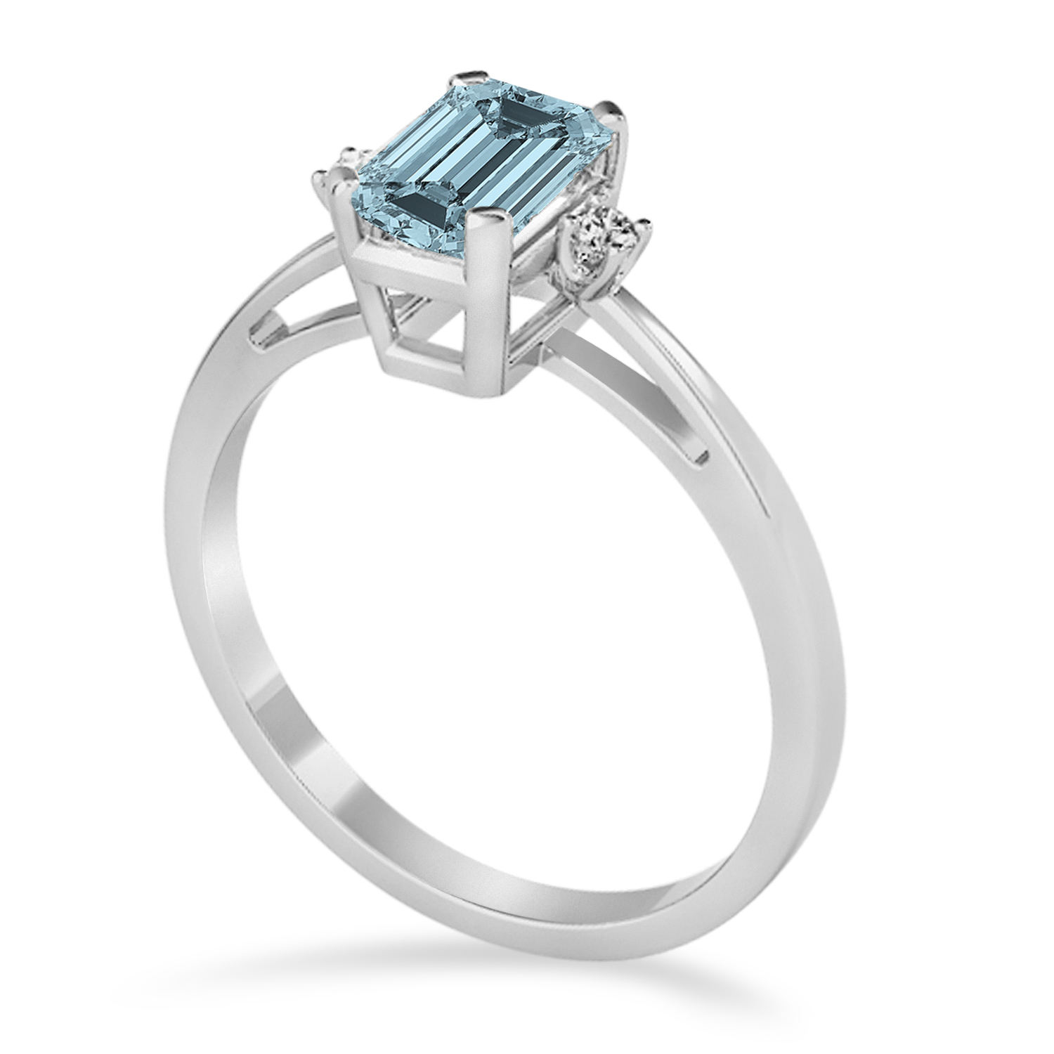 Aquamarine Emerald Cut Three-Stone Ring 14k White Gold (1.04ct)