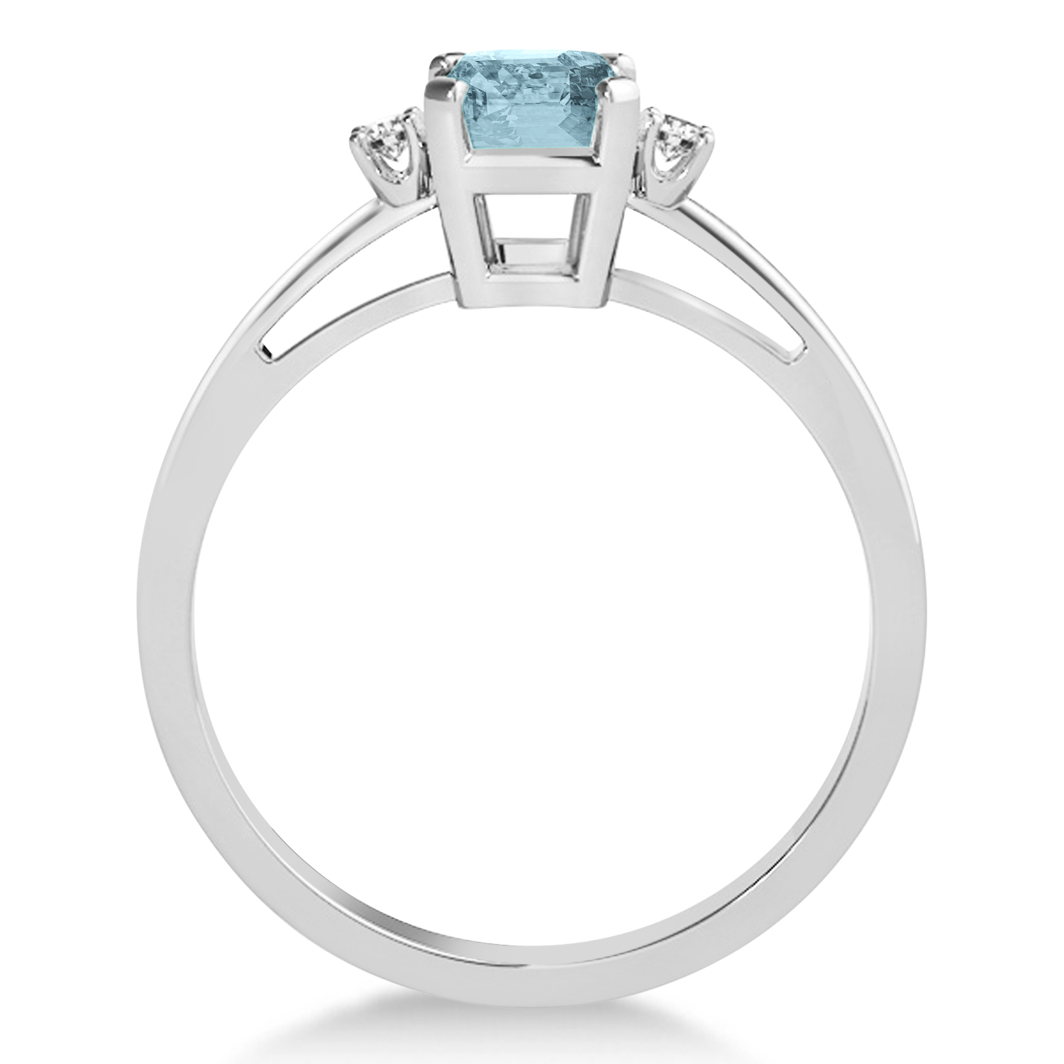 Aquamarine Emerald Cut Three-Stone Ring 14k White Gold (1.04ct)