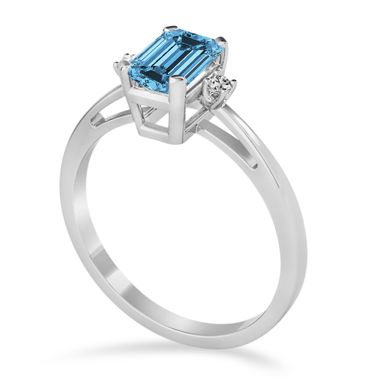 Blue Topaz Emerald Cut Three-Stone Ring 14k White Gold (1.04ct)