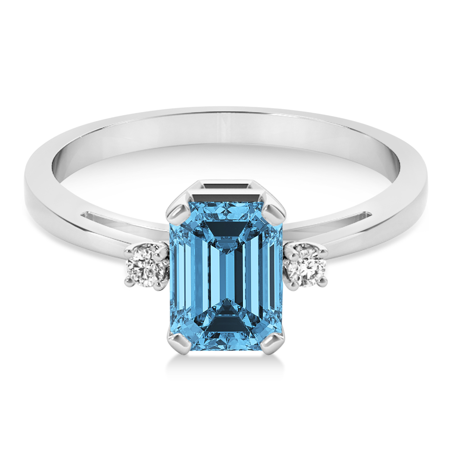 Blue Topaz Emerald Cut Three-Stone Ring 14k White Gold (1.04ct)