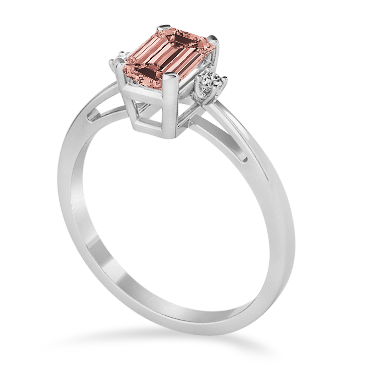 Morganite Emerald Cut Three-Stone Ring 14k White Gold (1.04ct)