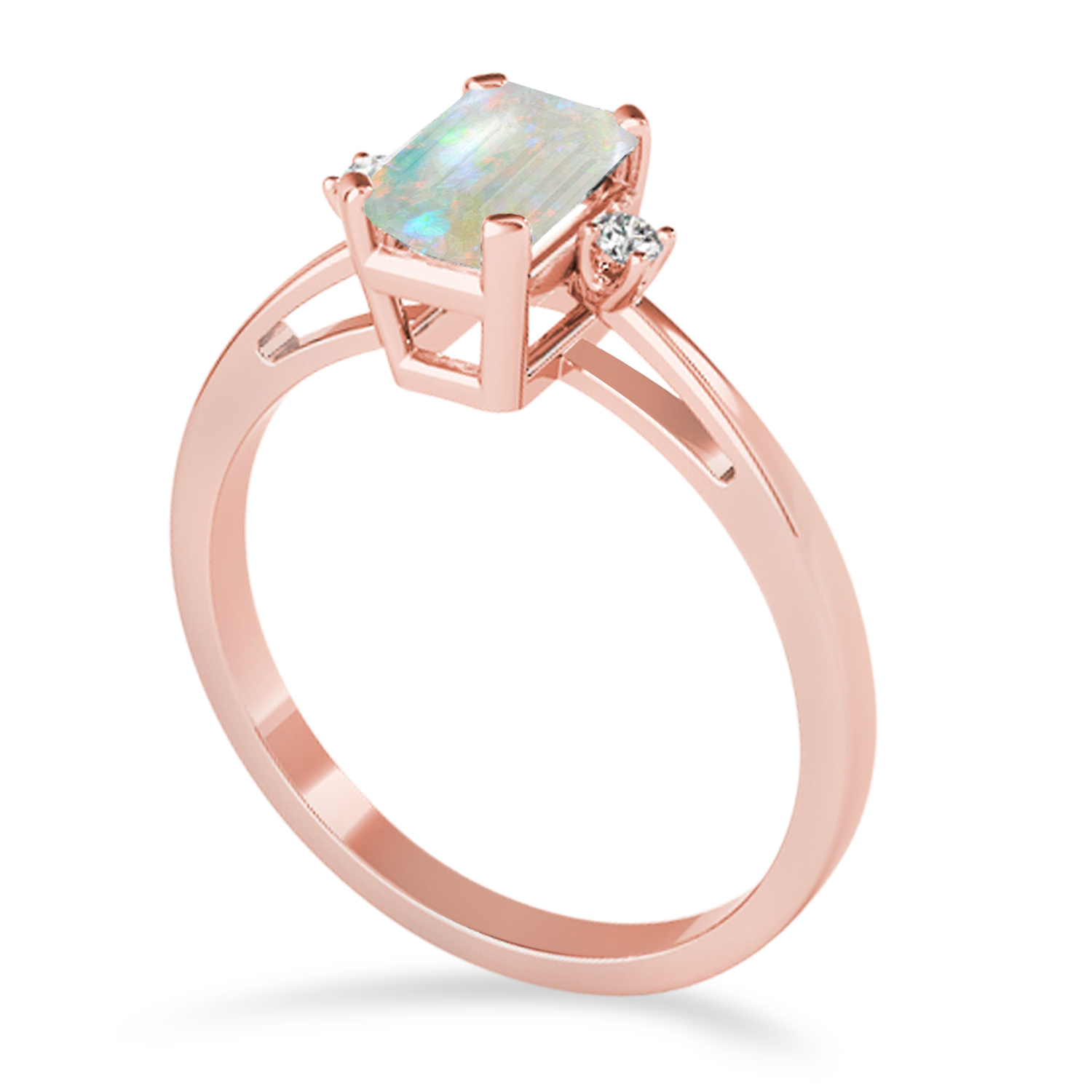 Opal Emerald Cut Three-Stone Ring 18k Rose Gold (1.04ct)