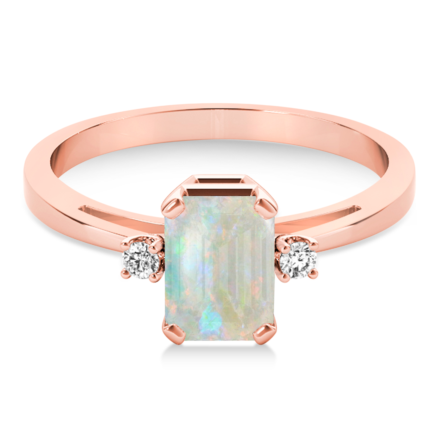 Opal Emerald Cut Three-Stone Ring 18k Rose Gold (1.04ct)