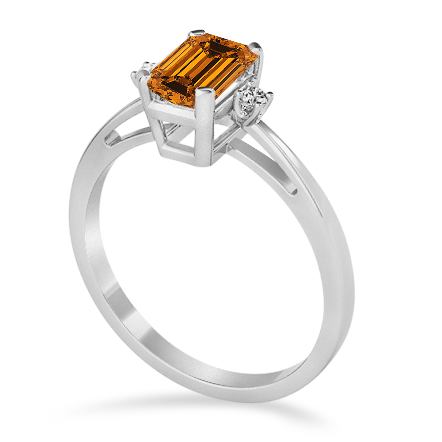 Citrine Emerald Cut Three-Stone Ring 18k White Gold (1.04ct)