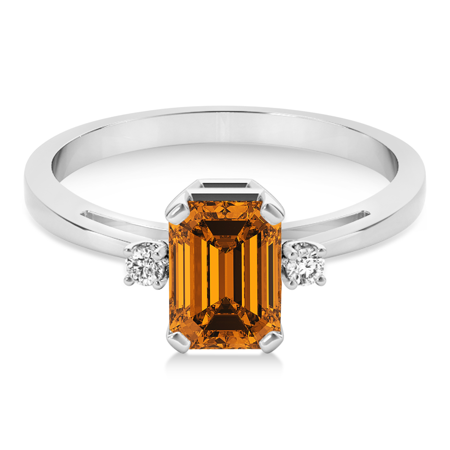 Citrine Emerald Cut Three-Stone Ring 18k White Gold (1.04ct)