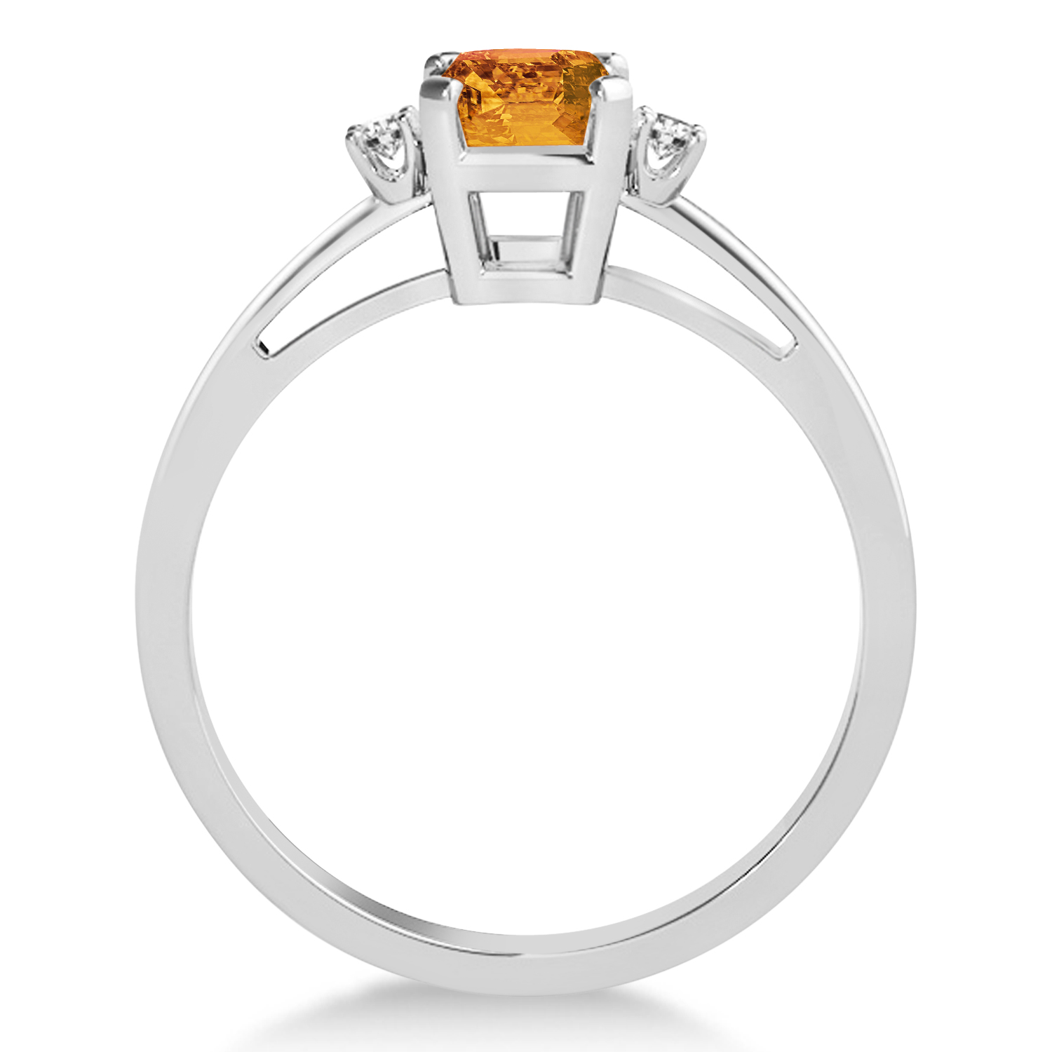 Citrine Emerald Cut Three-Stone Ring 18k White Gold (1.04ct)