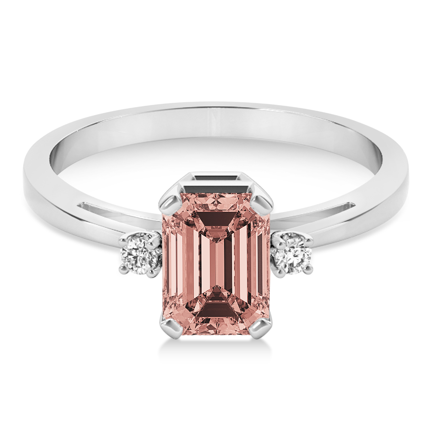 Morganite Emerald Cut Three-Stone Ring 18k White Gold (1.04ct)