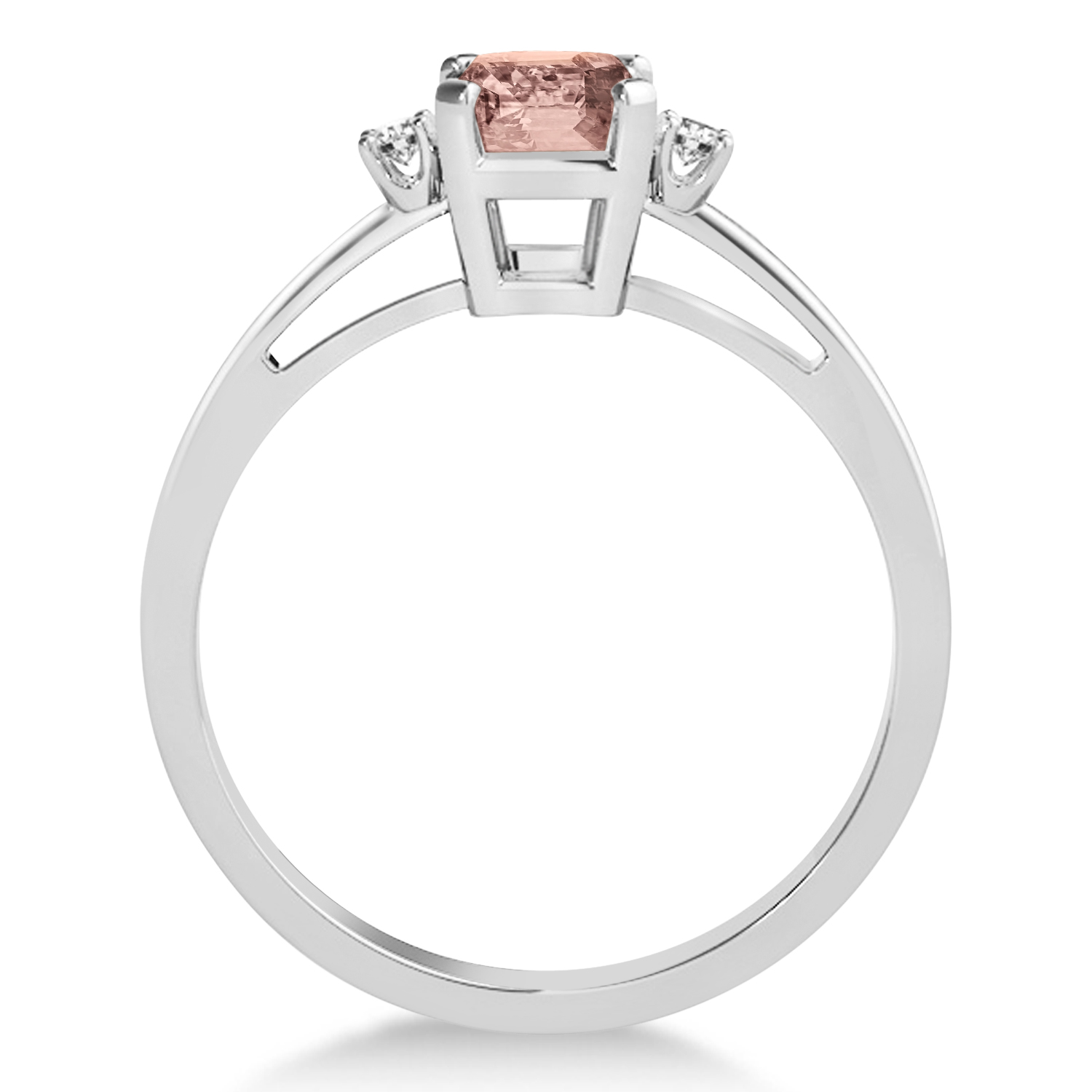 Morganite Emerald Cut Three-Stone Ring 18k White Gold (1.04ct)