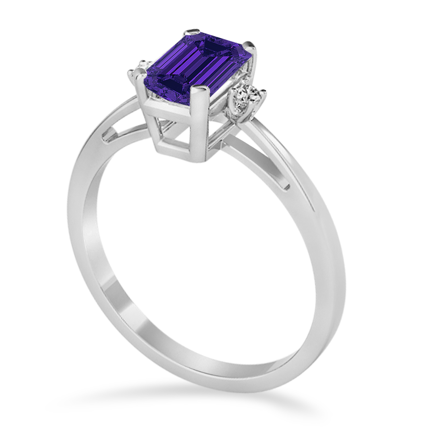 Tanzanite Emerald Cut Three-Stone Ring 18k White Gold (1.04ct)