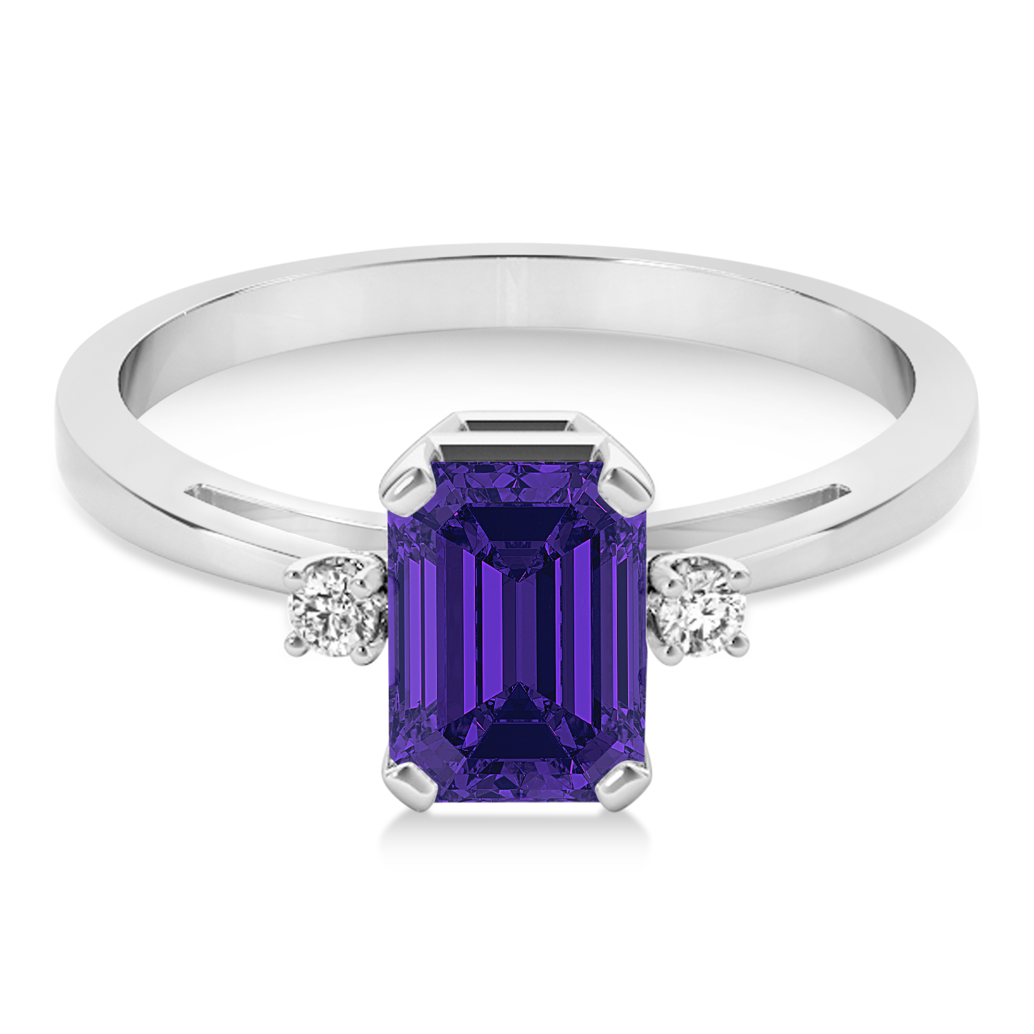Tanzanite Emerald Cut Three-Stone Ring 18k White Gold (1.04ct)