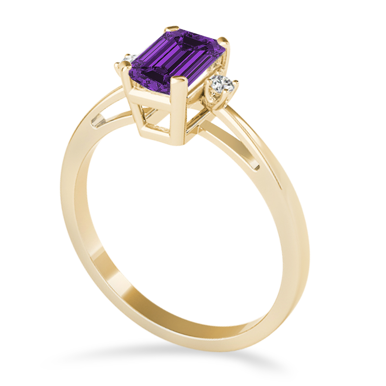 Amethyst Emerald Cut Three-Stone Ring 18k Yellow Gold (1.04ct)