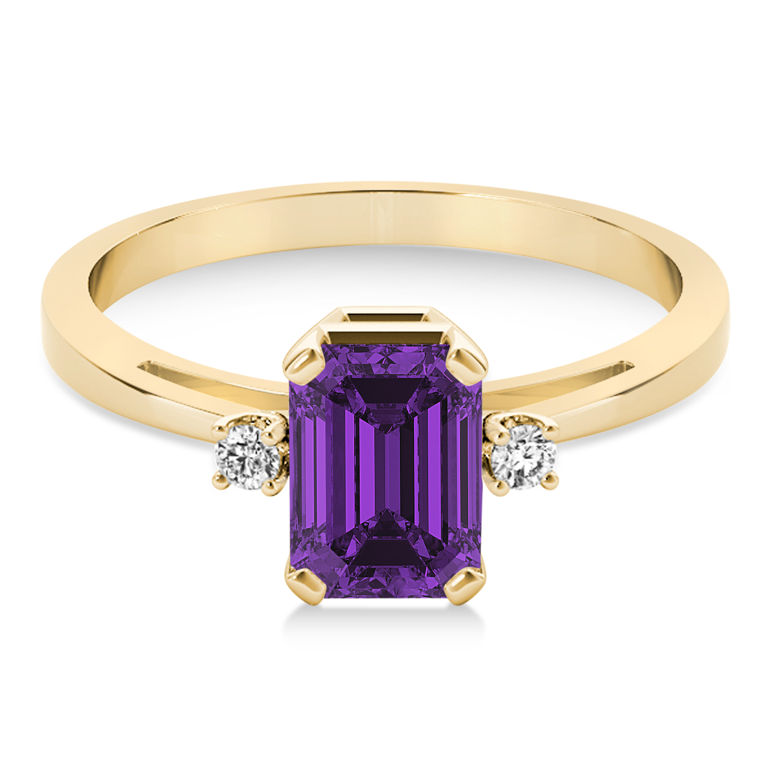 Amethyst Emerald Cut Three-Stone Ring 18k Yellow Gold (1.04ct)