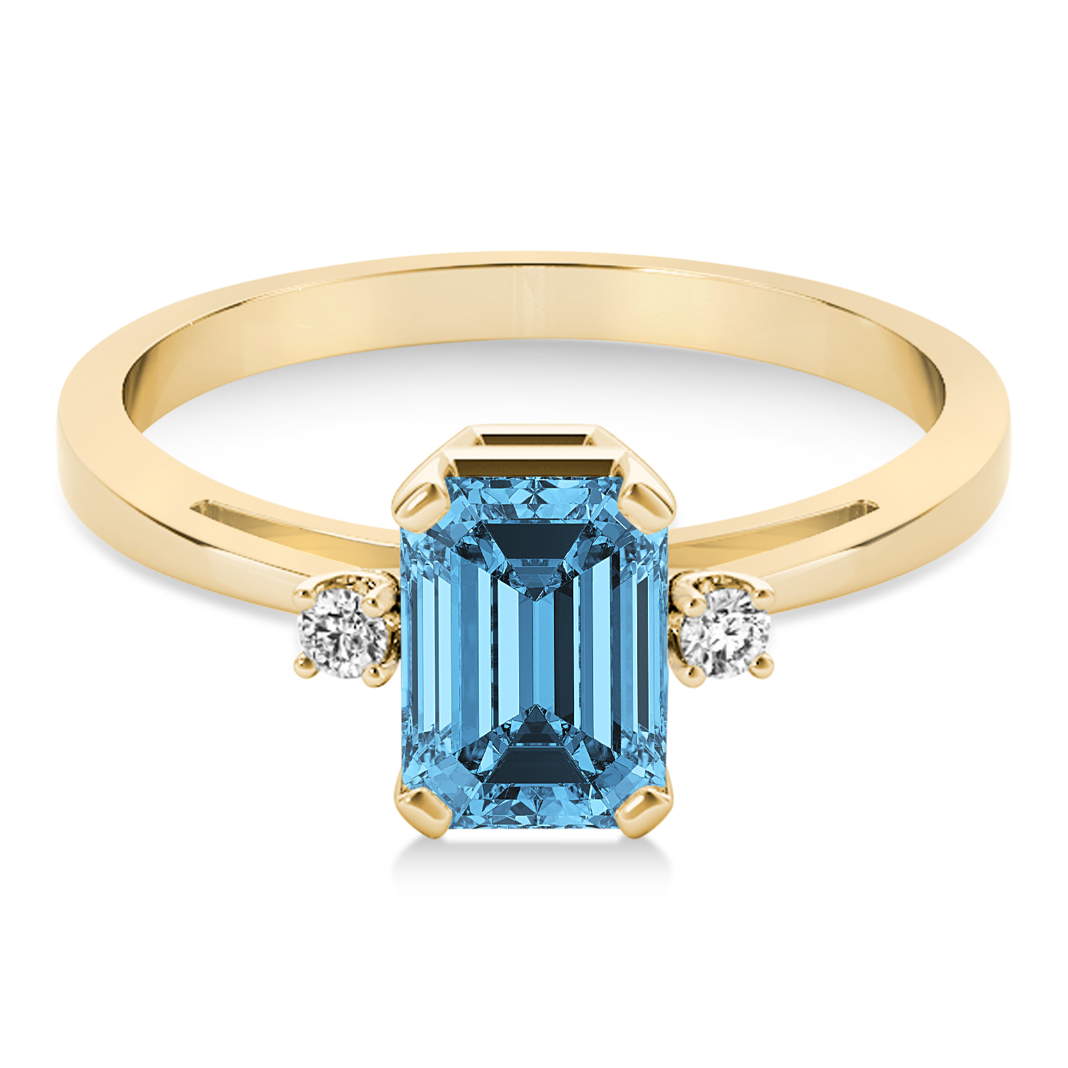 Blue Topaz Emerald Cut Three-Stone Ring 18k Yellow Gold (1.04ct)