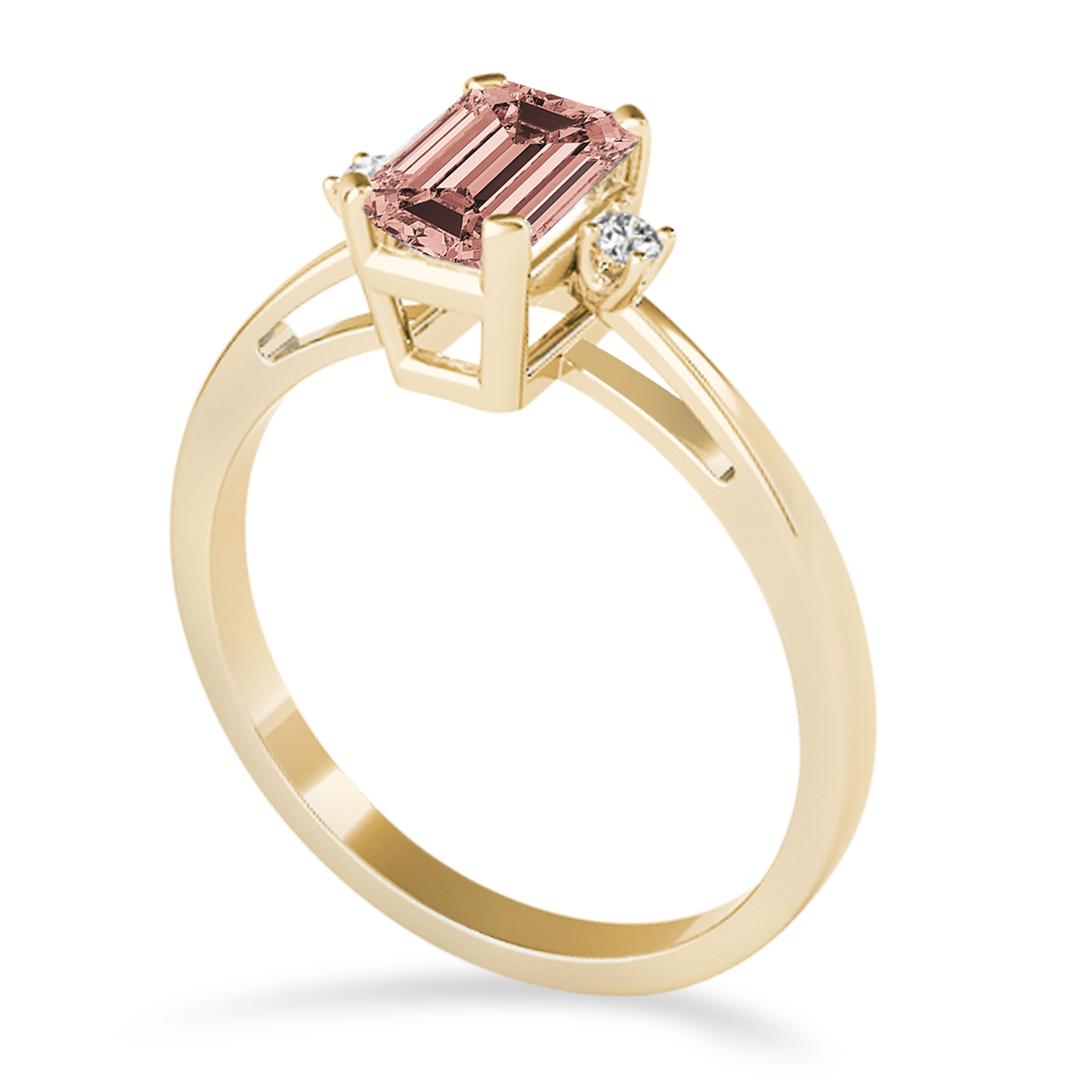 Morganite Emerald Cut Three-Stone Ring 18k Yellow Gold (1.04ct)