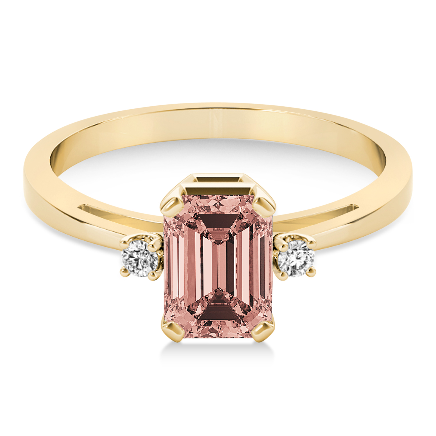 Morganite Emerald Cut Three-Stone Ring 18k Yellow Gold (1.04ct)