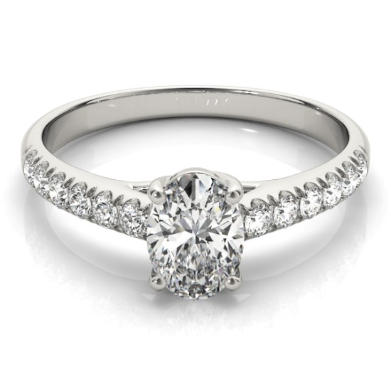 Diamond Accented Cathedral Engagement Ring 18K White Gold (0.18ct)