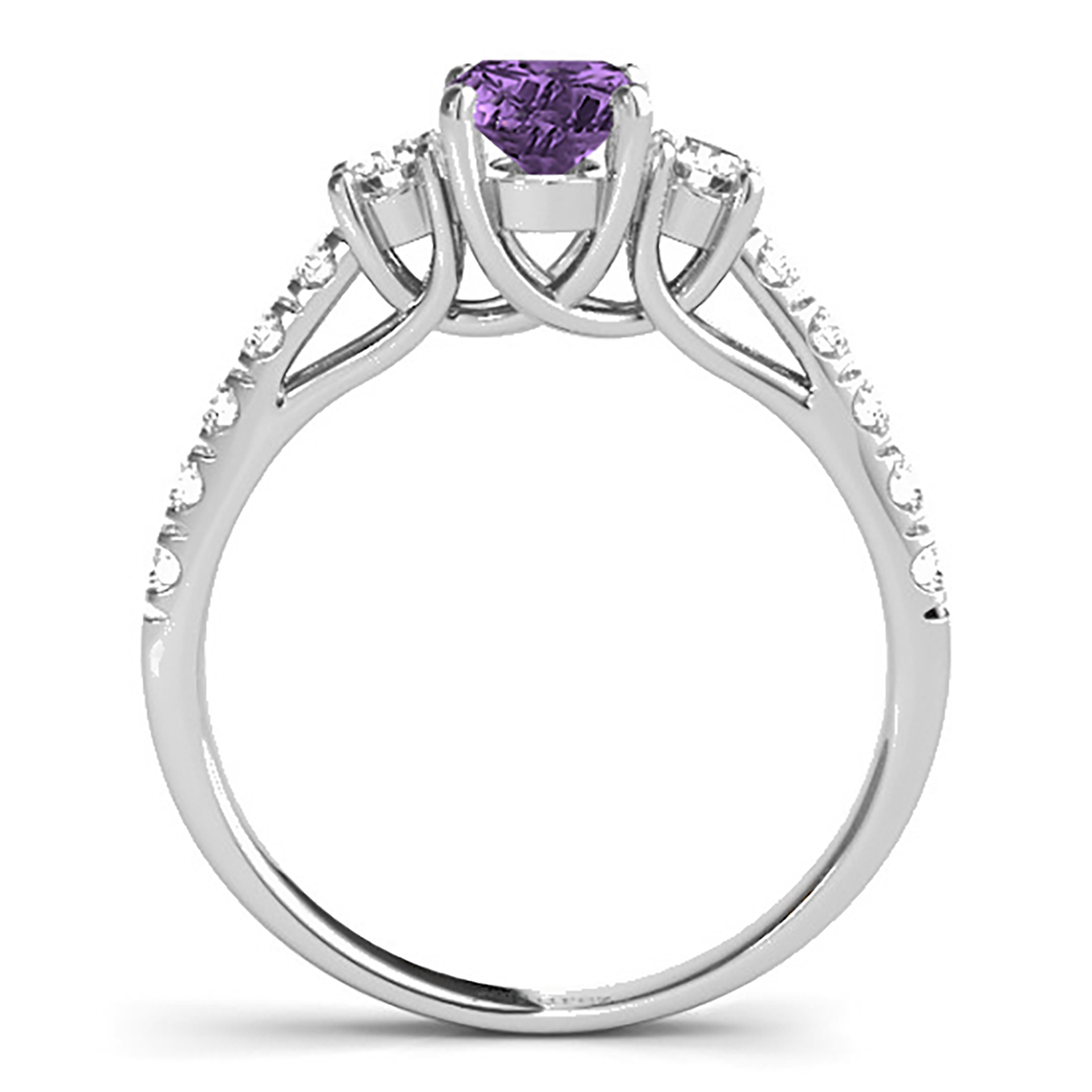 Oval Cut Amethyst & Diamond Engagement Ring 14k White Gold (1.40ct)