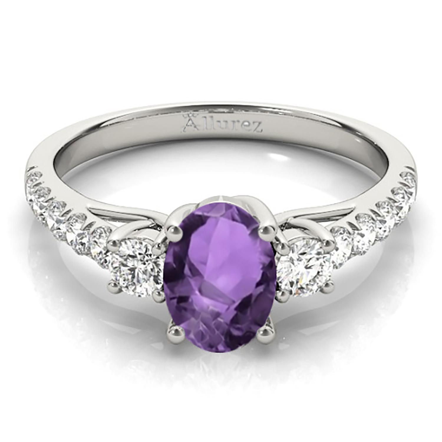 Oval Cut Amethyst & Diamond Engagement Ring 14k White Gold (1.40ct)