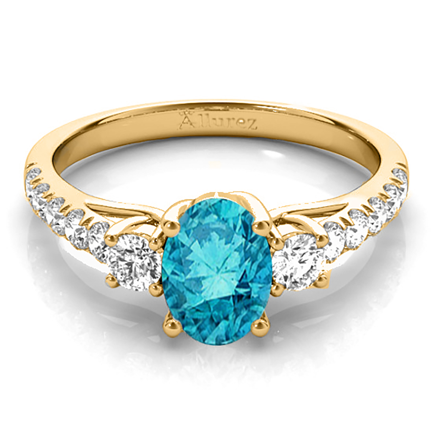 Oval Cut Blue Diamond & Diamond Engagement Ring 18k Yellow Gold (1.40ct)