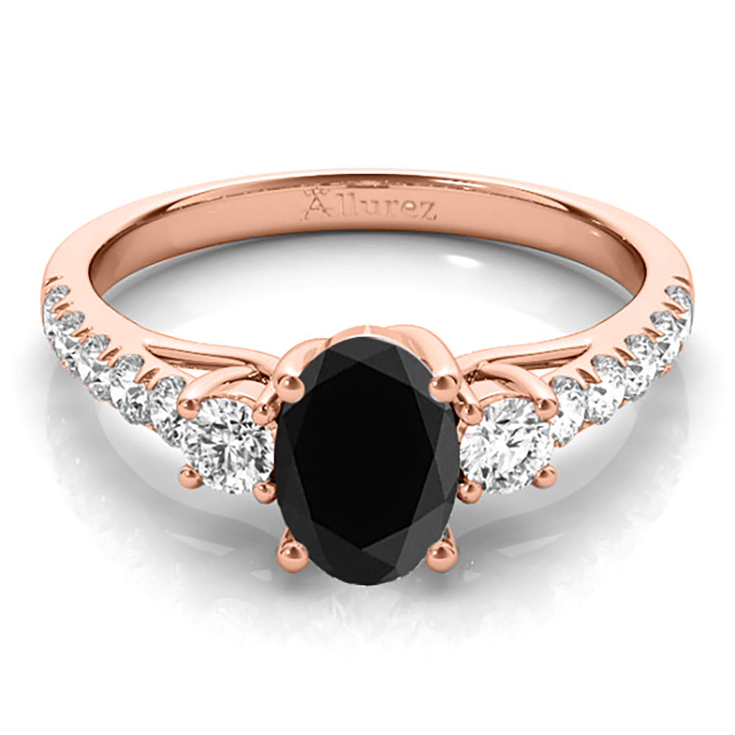 Oval Cut Black Diamond & Diamond Engagement Ring 14k Rose Gold (1.40ct)