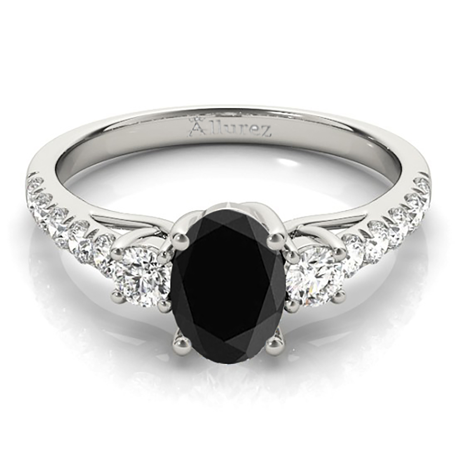 Oval Cut Black Diamond & Diamond Engagement Ring Platinum (1.40ct)