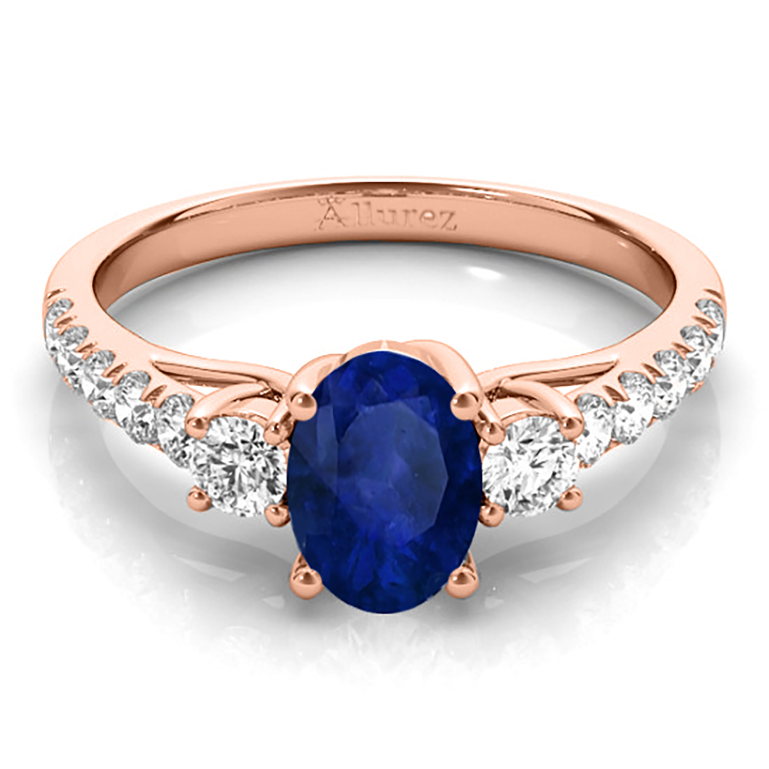Oval Cut Blue Sapphire & Diamond Engagement Ring 18k Rose Gold (1.40ct)