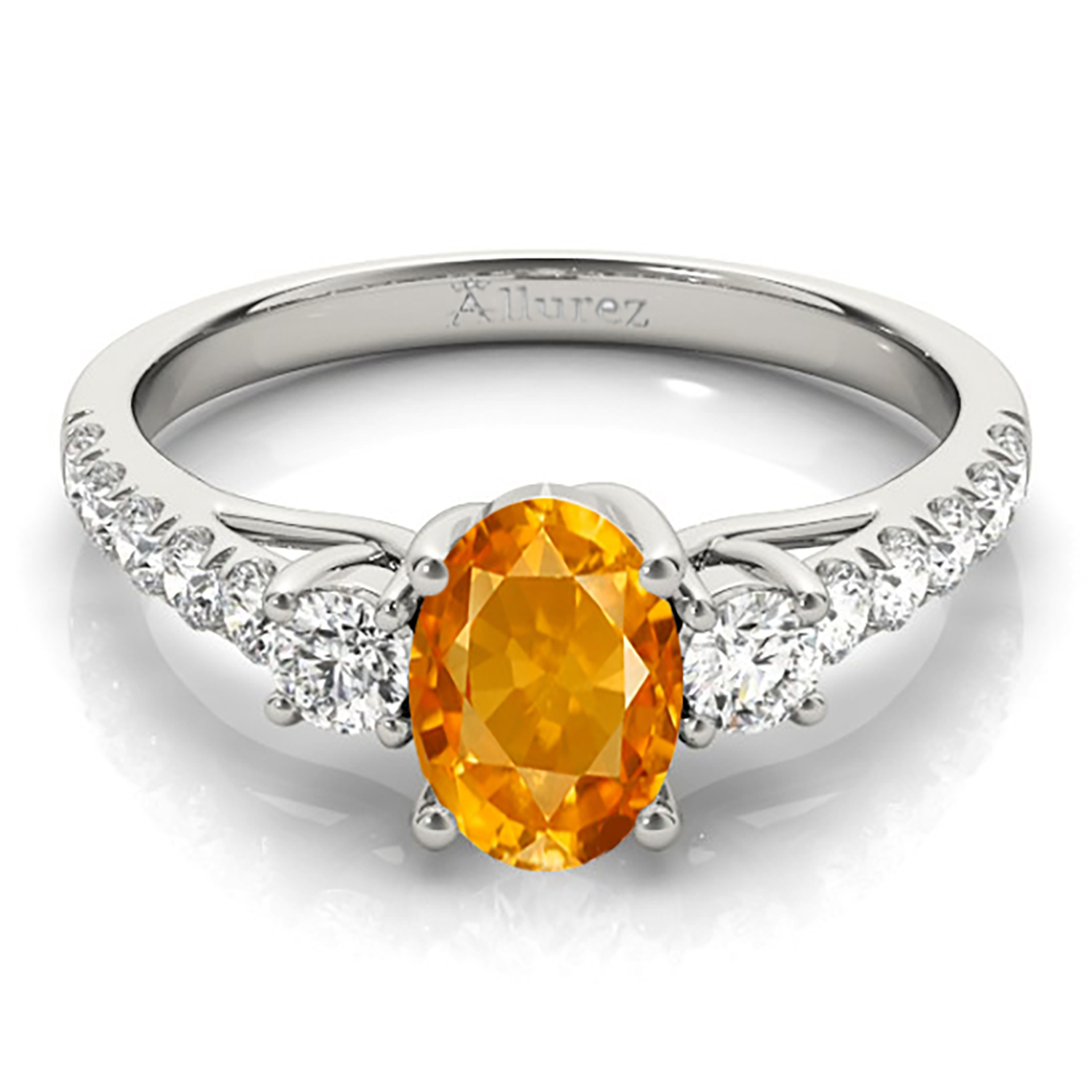 Oval Cut Citrine & Diamond Engagement Ring Palladium (1.40ct)