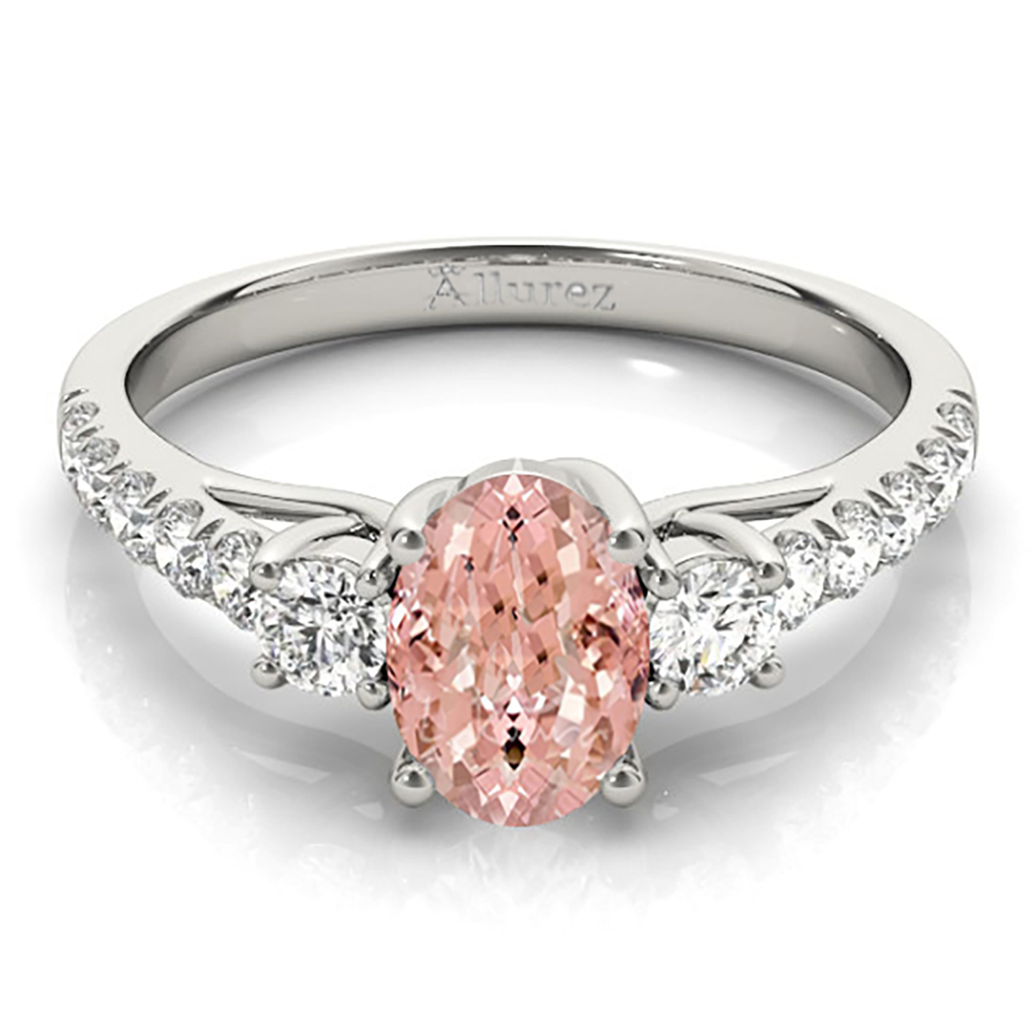 Oval Cut Morganite & Diamond Engagement Ring Palladium (1.40ct)