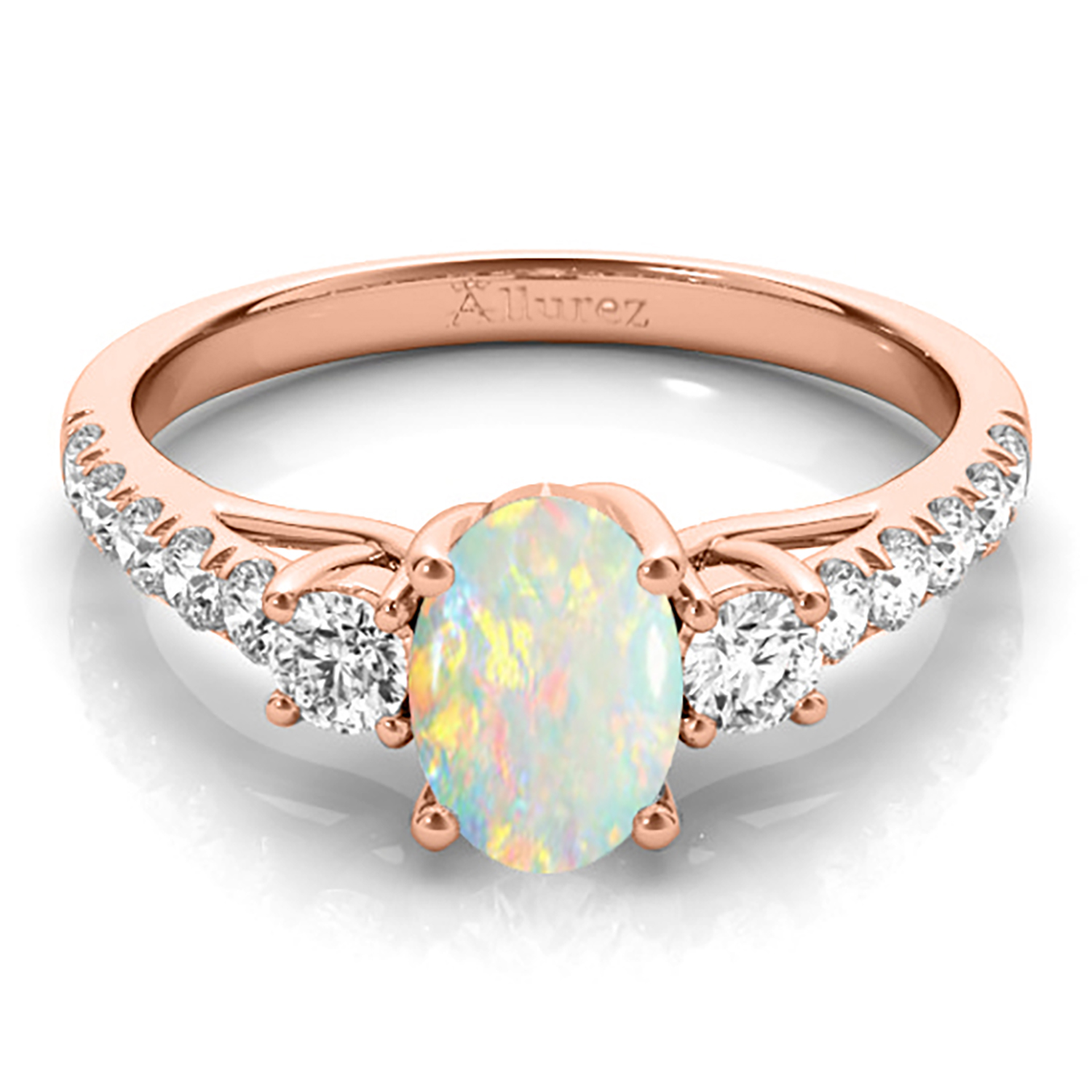 Oval Cut Opal & Diamond Engagement Ring 18k Rose Gold (1.40ct)