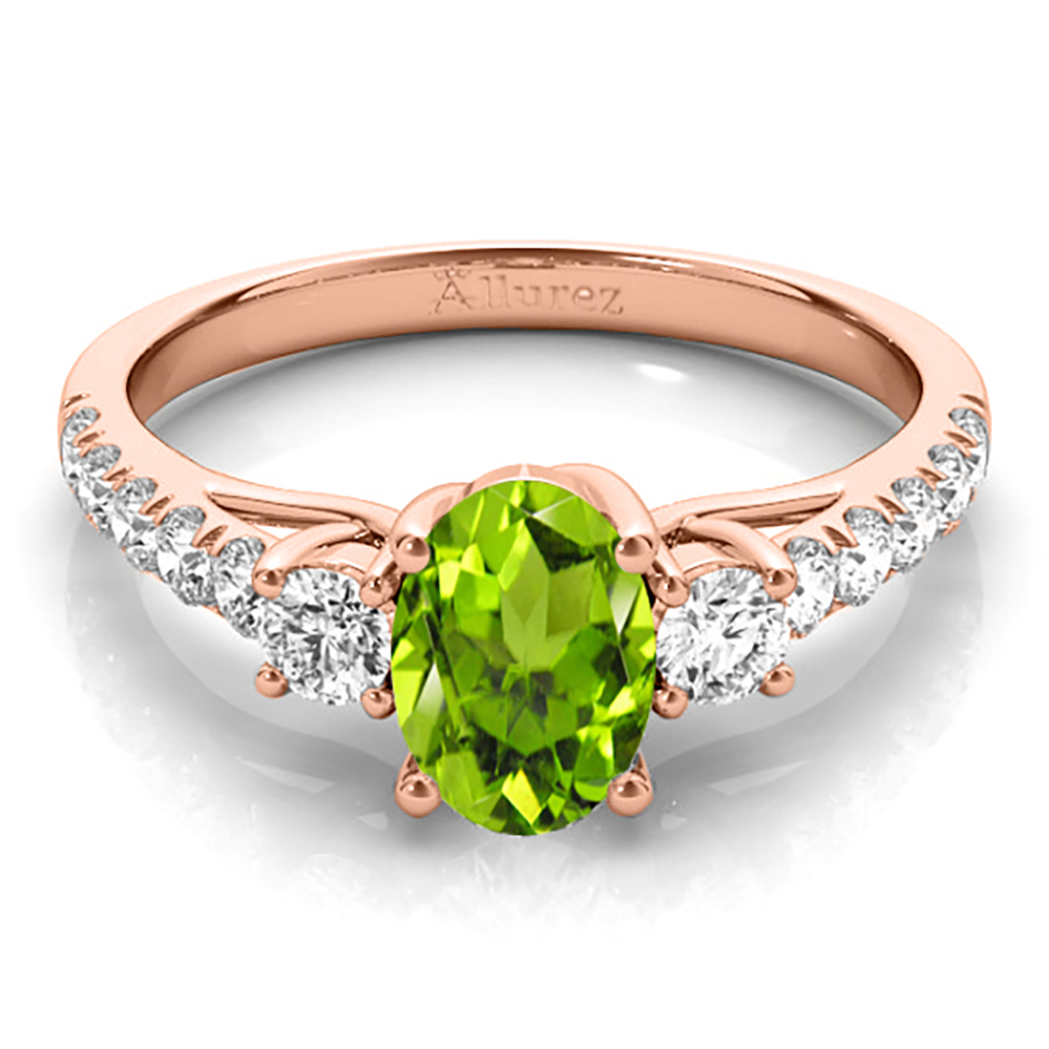 Oval Cut Peridot & Diamond Engagement Ring 18k Rose Gold (1.40ct)