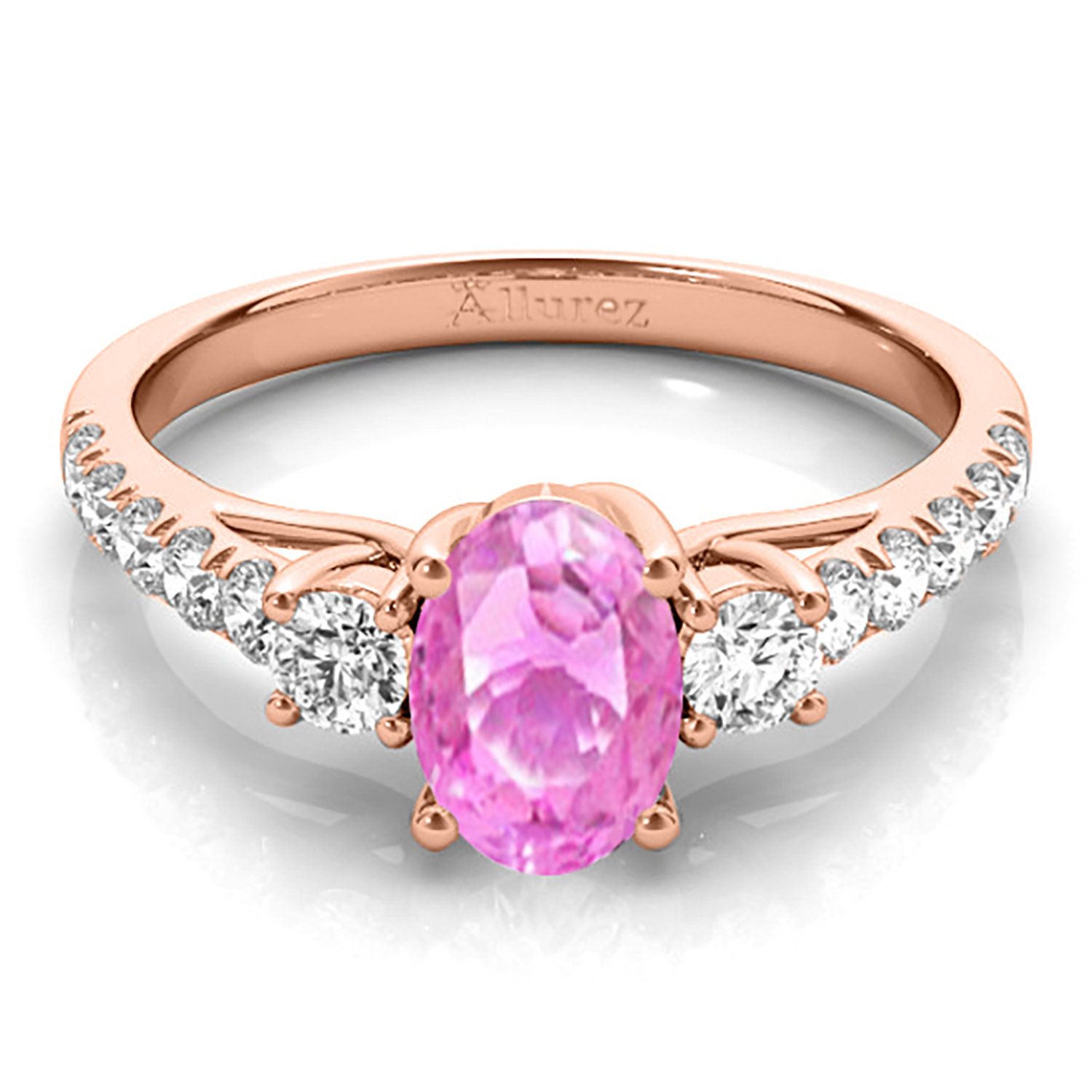 Oval Cut Pink Sapphire & Diamond Engagement Ring 14k Rose Gold (1.40ct)