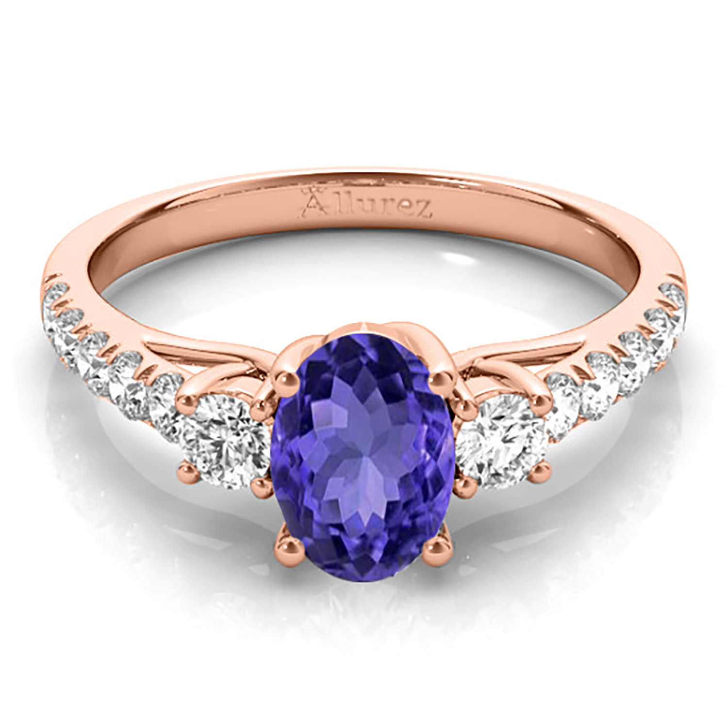 Oval Cut Tanzanite & Diamond Engagement Ring 14k Rose Gold (1.40ct)