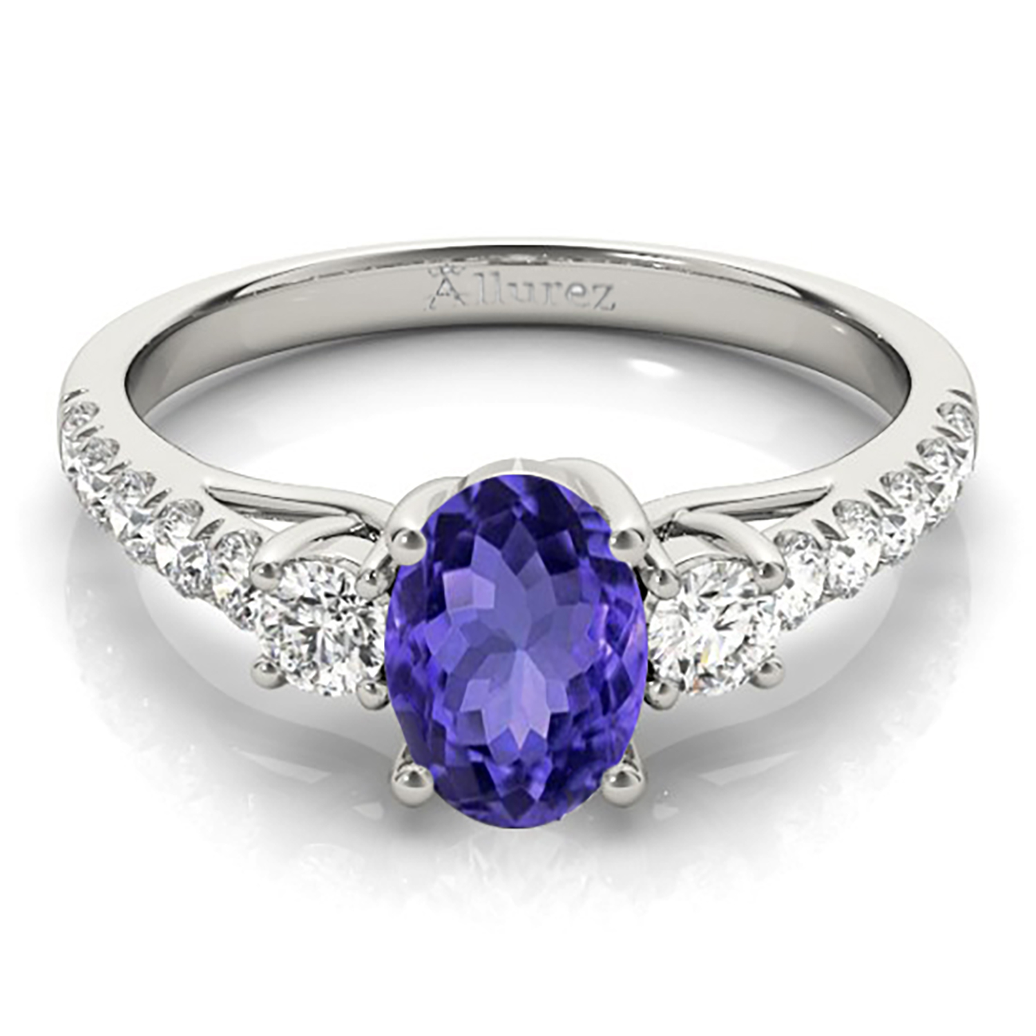 Oval Cut Tanzanite & Diamond Engagement Ring 14k White Gold (1.40ct)