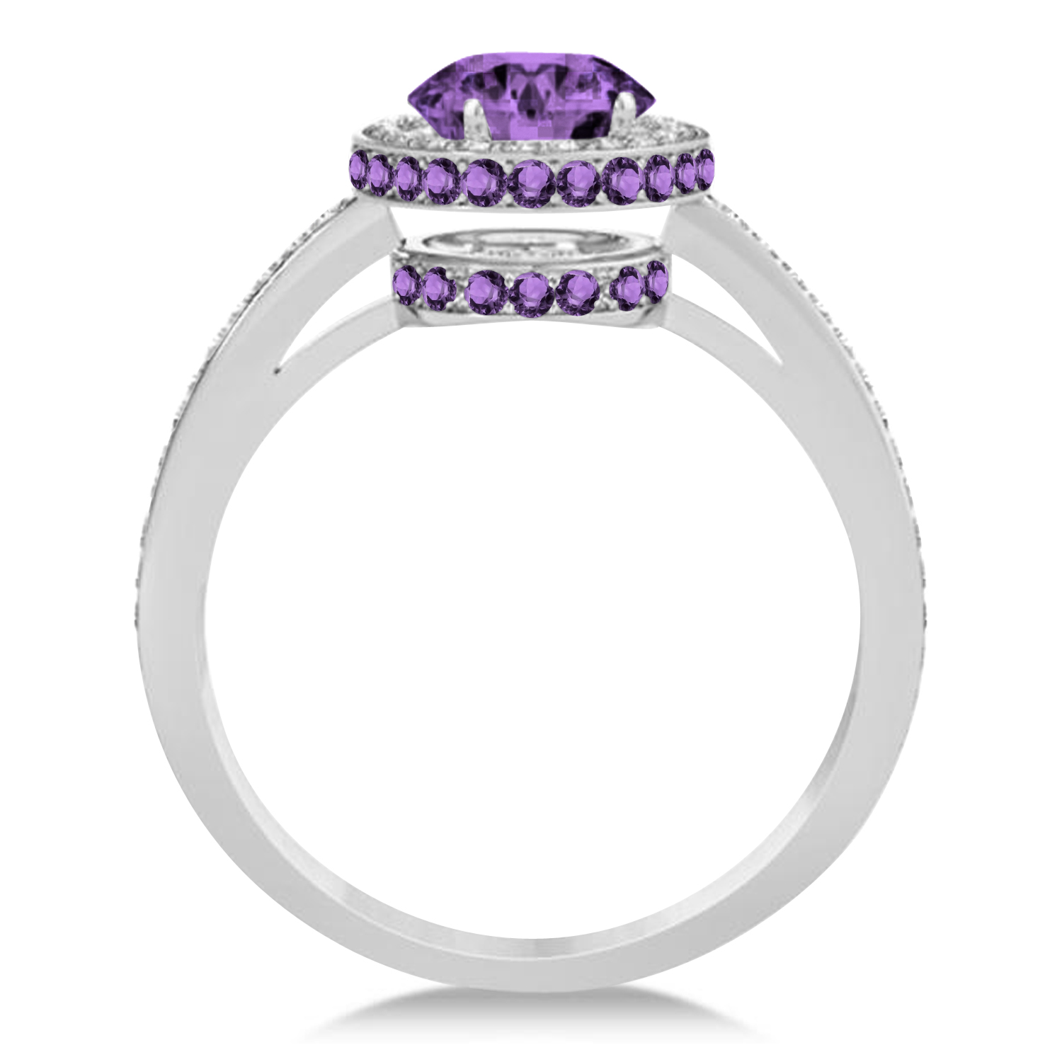 Oval Amethyst & Diamond Halo Engagement Ring 14k White Gold (1.75ct)