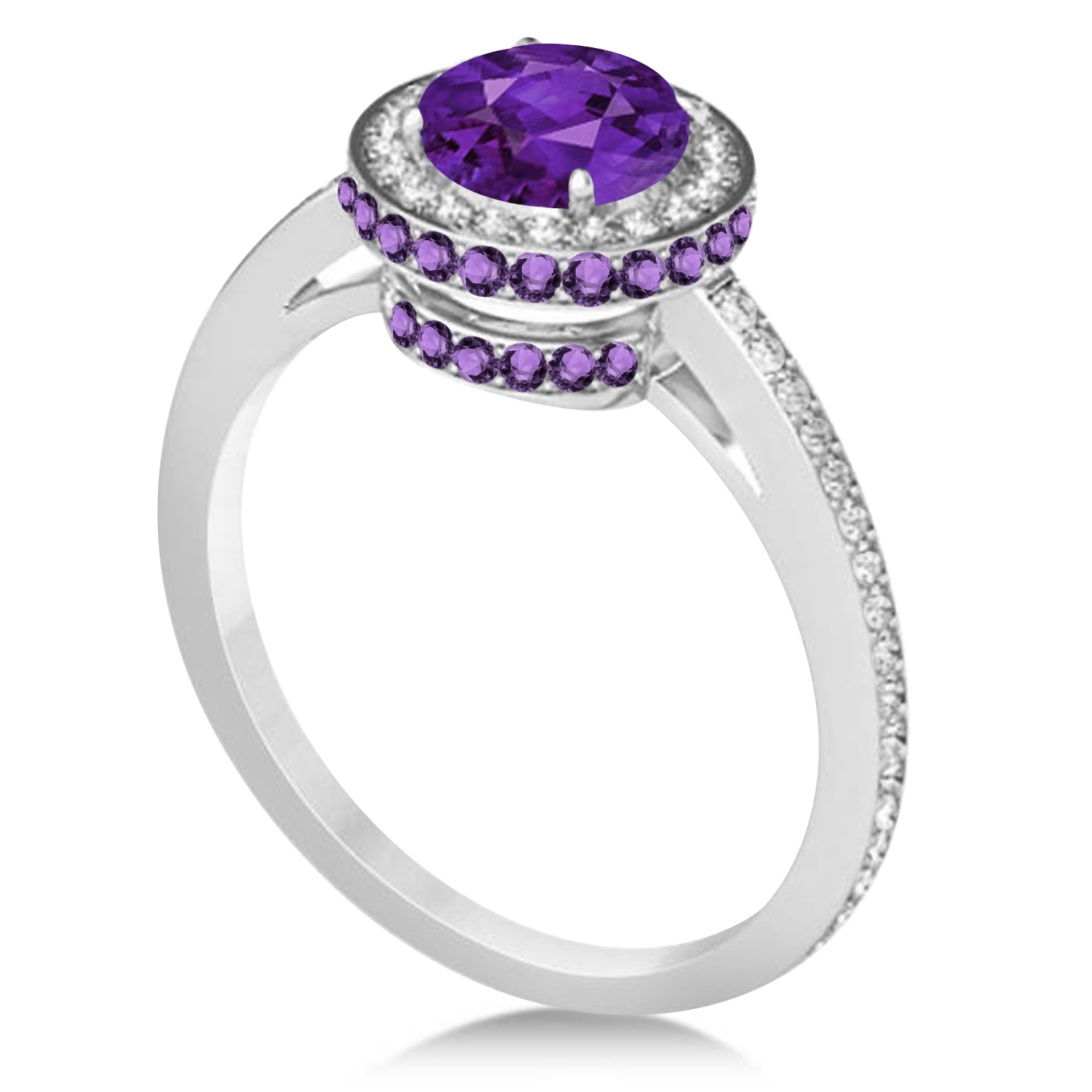Oval Amethyst & Diamond Halo Engagement Ring 14k White Gold (1.75ct)